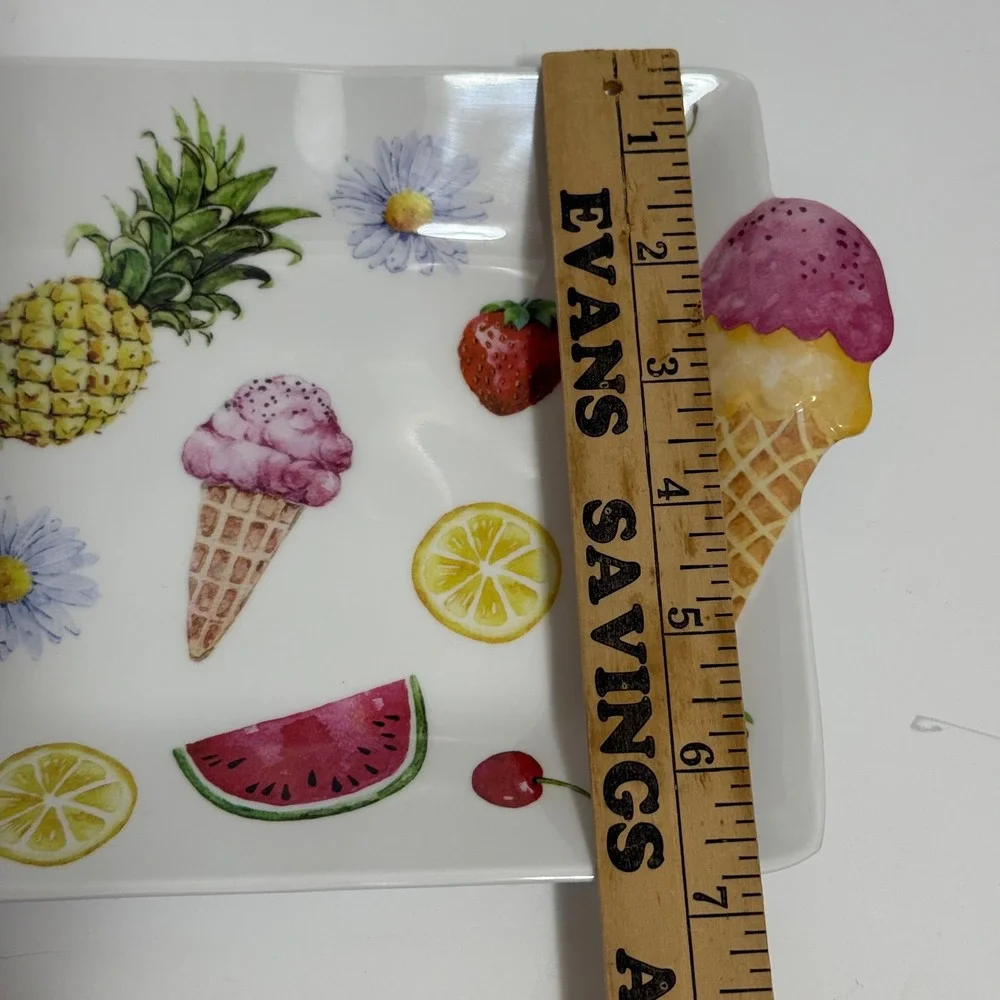 Tropical Summer Fruit Flamingo Ice Cream Melamine Rectangular Serving Platter